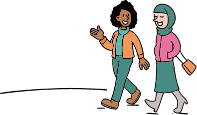 Twee mensen wanderlend in gesprek
